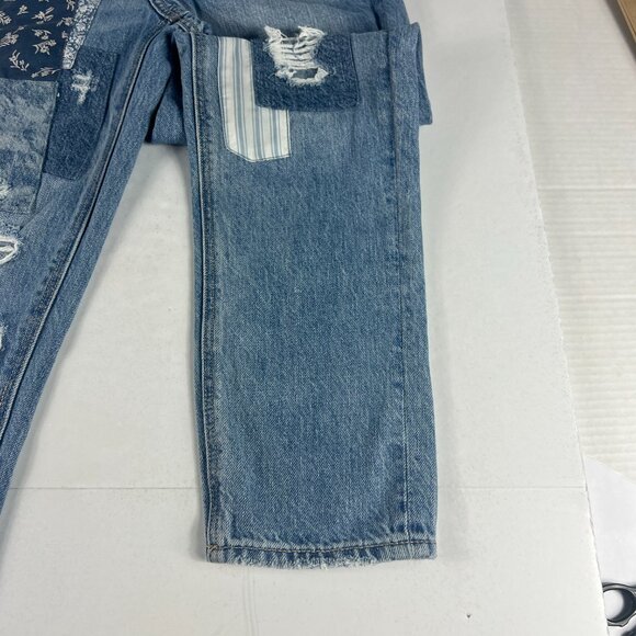 American Eagle Jeans Women's 0 Reg Mom Straight Blue Patchwork Distressed Denim - Picture 5 of 16